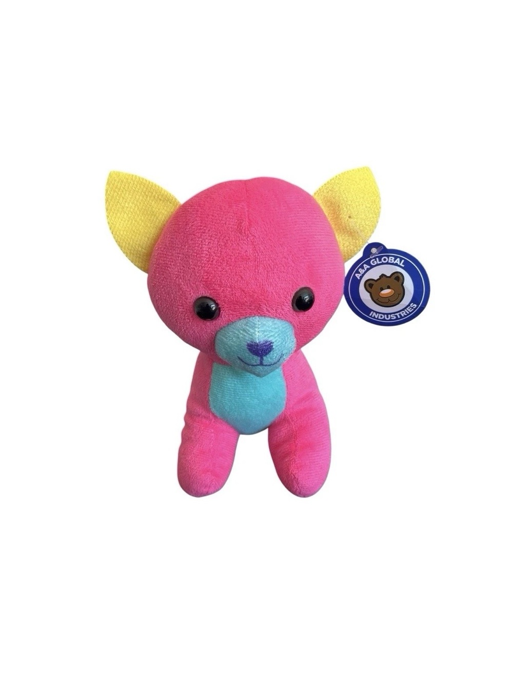 A&A Global Puppy Dog Plush Neon Pink Multicolor Stuffed Animal 7in